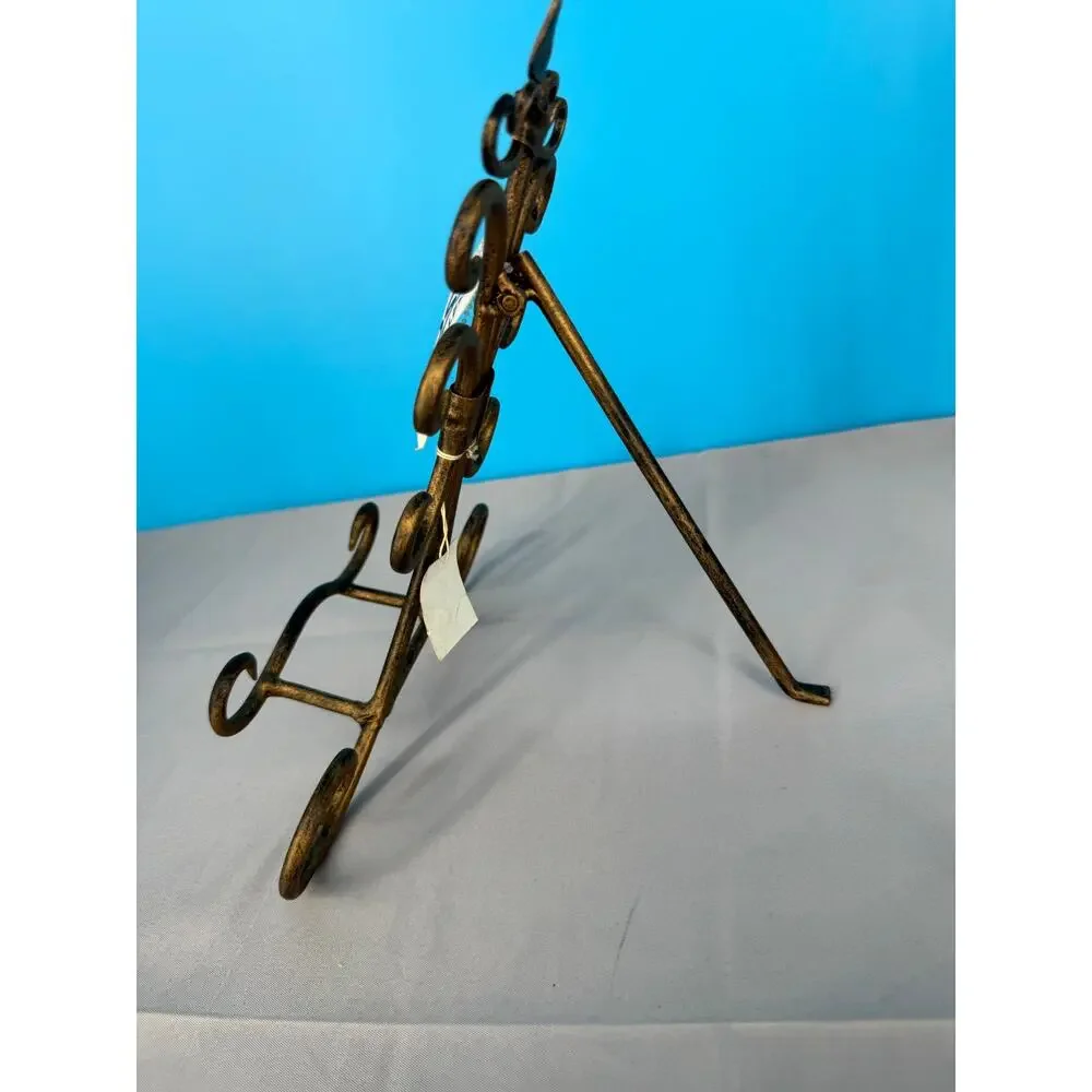 Set of 2 Decorative Metal Plate Display Easels Scroll Fleur de Lis 9” Bronze
